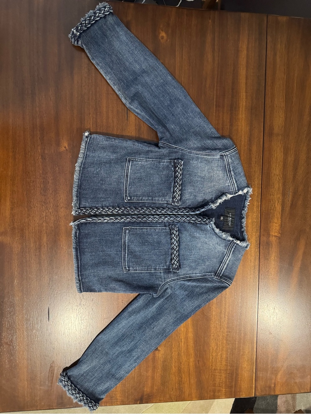 Liverpool Los Angeles Braided Trim Frayed Denim Jacket XS